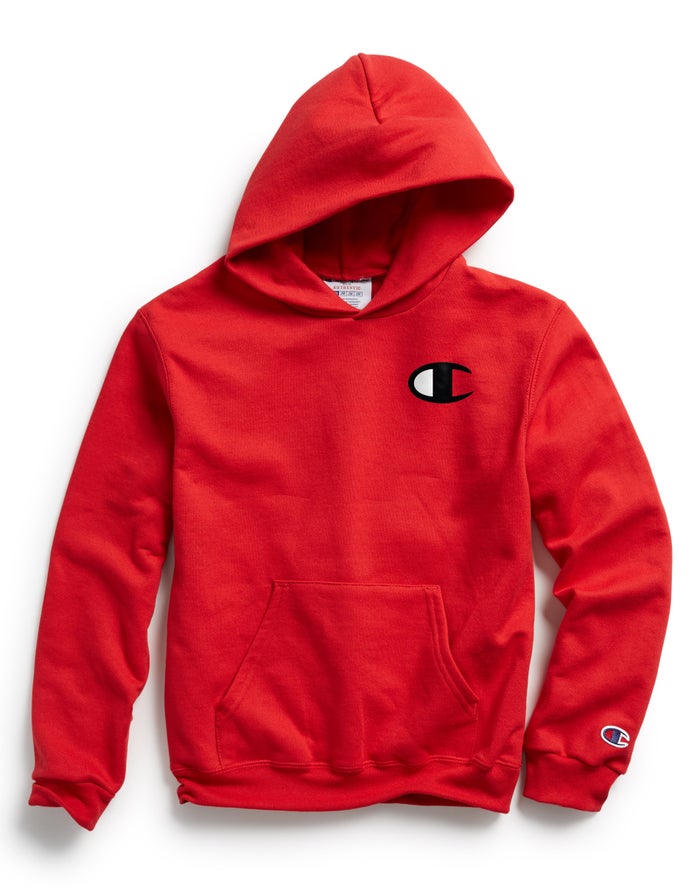 Champion Double Dry Giant C Logo Erkek Çocuk Kapşonlu Sweatshirt Kırmızı ( POKUHI083 )